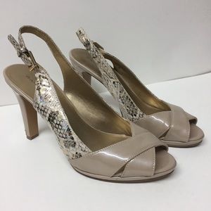 Bandalino Taupe Nude Neutral Metallic Snakeskin Slingback Heels Sz 8